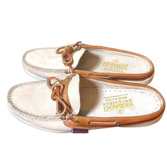 Sebago Docksides Size 7.5 Tan and Brown Slip On Mule Boat Deck Shoes - Picture 2 of 5